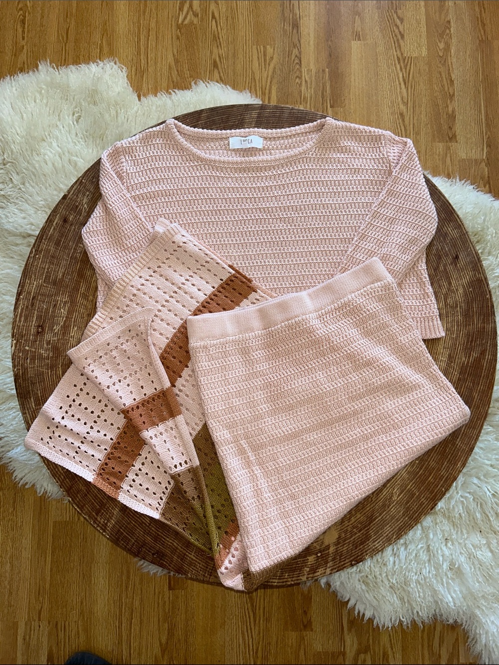 Lucca 2 Piece Blush Crochet Midi Skirt and Crop Top Size S/M